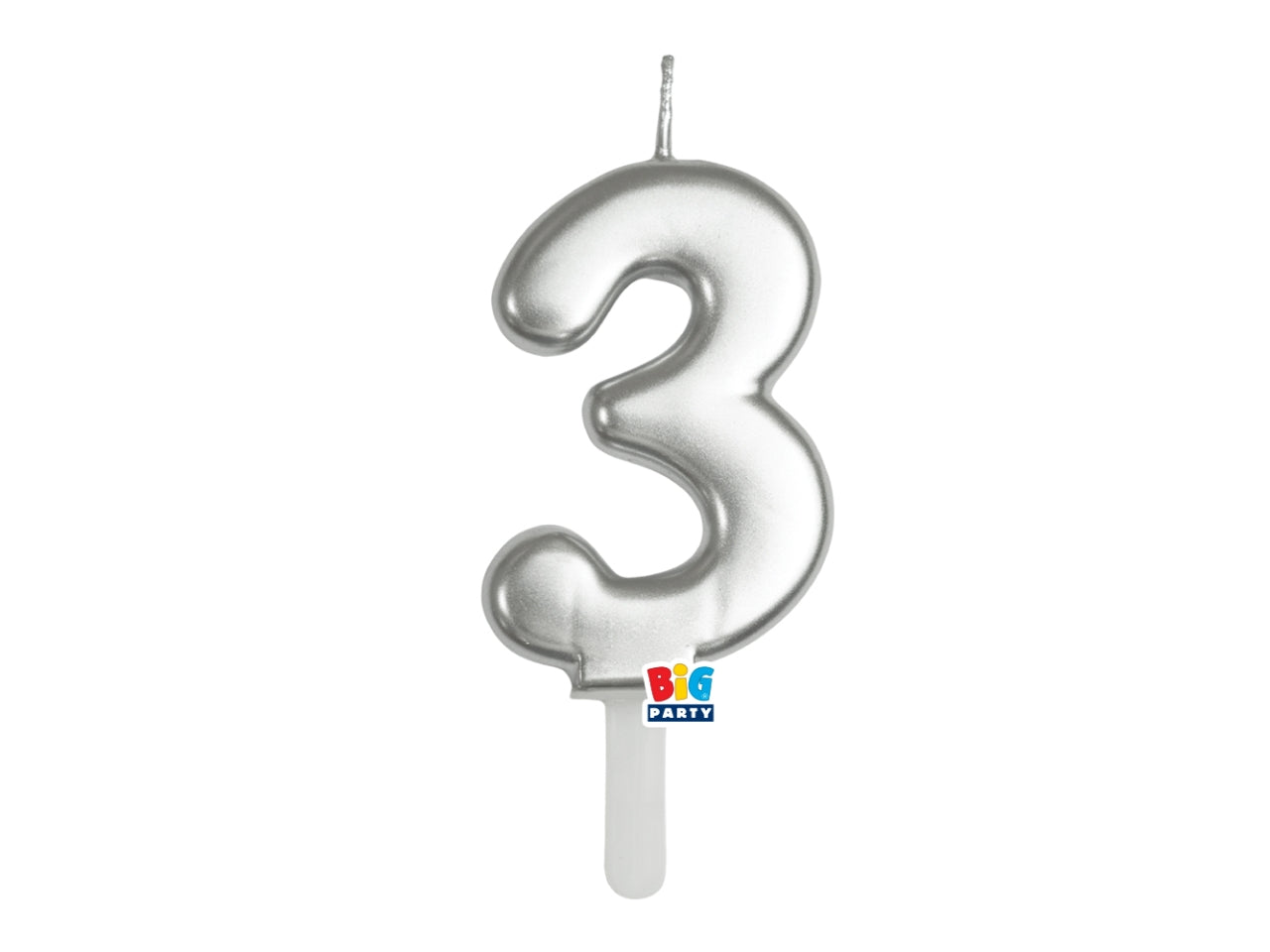 Candelina numero  3 di Cera Tiny Plump Argento Metal 7cm