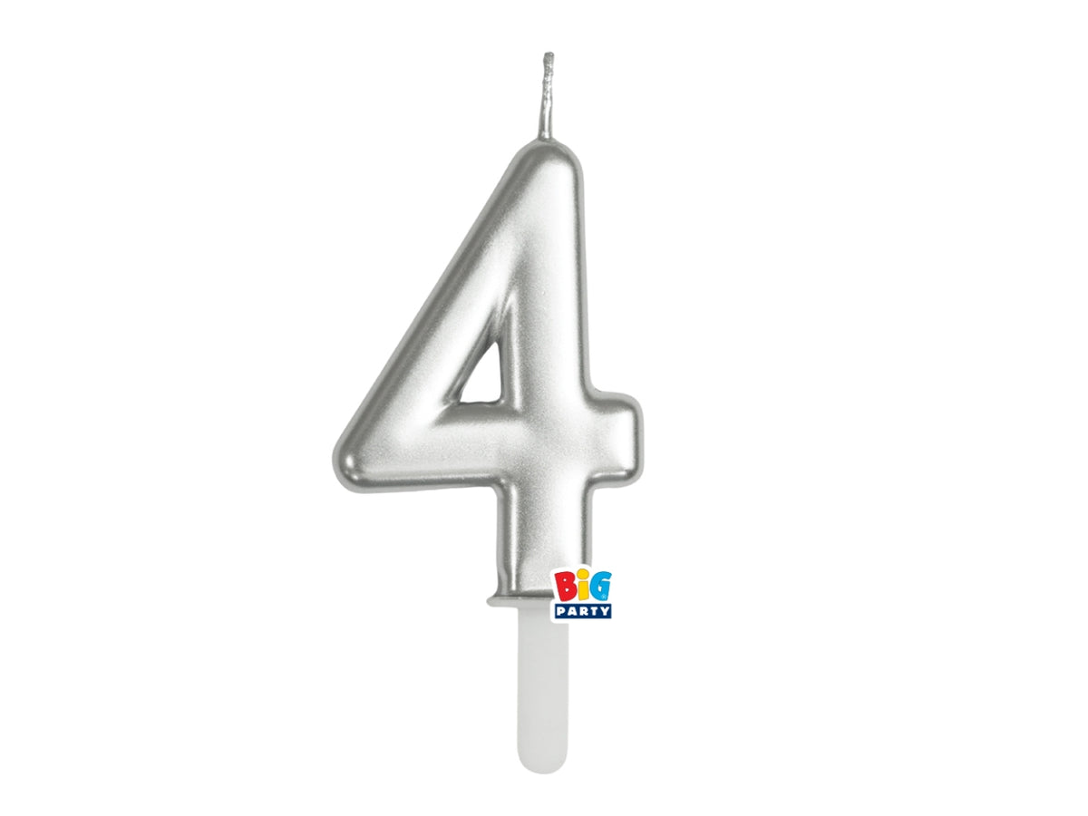 Candelina numero  4 di Cera Tiny Plump Argento Metal 7cm