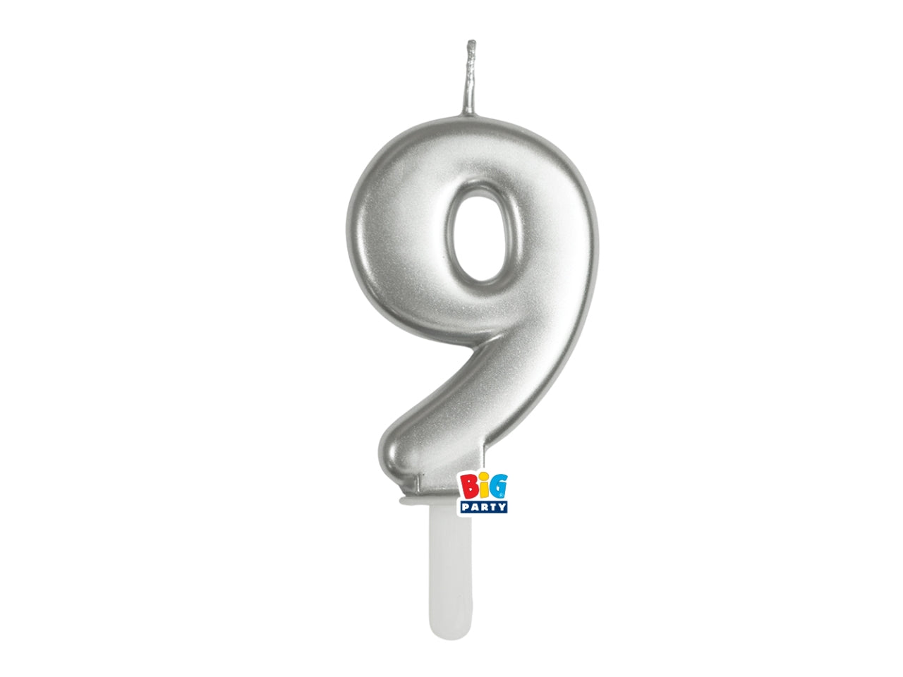 Candelina numero  9 di Cera Tiny Plump Argento Metal 7cm