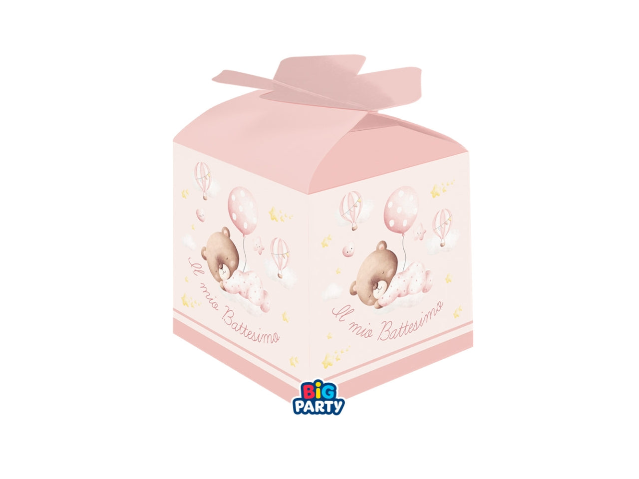 Scatoline portaconfetti Cubetto Fiocco Battesimo Baby Bear Rosa set da 10 scatoline