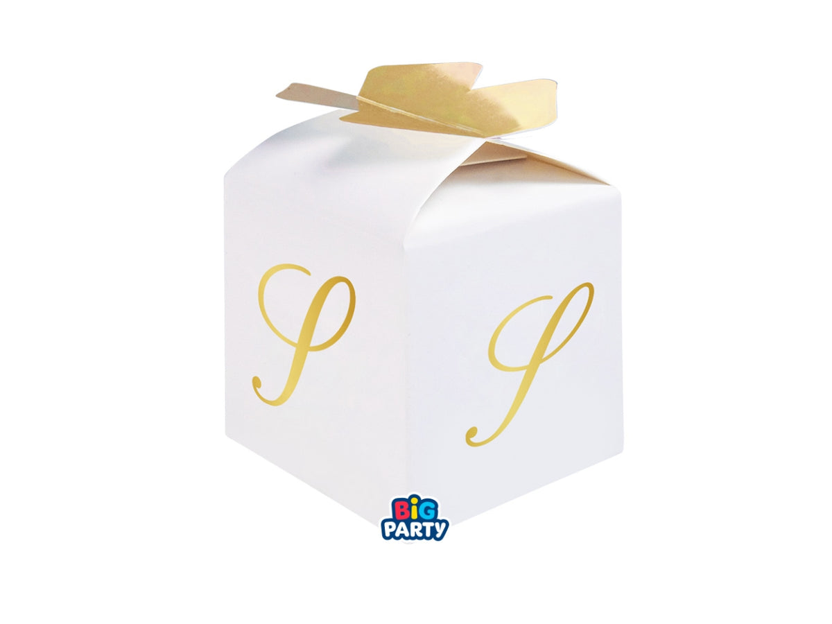 Scatoline portaconfetti Cubetto Fiocco Lettera S Oro set da 10 scatoline