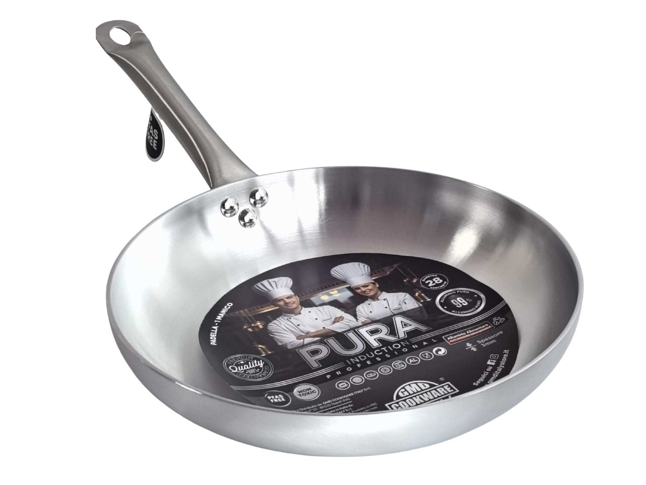 Pura induction-padella 1m inox 28cm 3mm