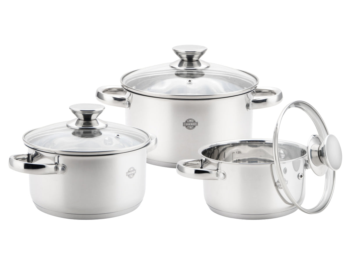 Divinox casseruole 16/18/20cm con coperchio inox 18/10 set da 3 coperchi e 3 casseruole
