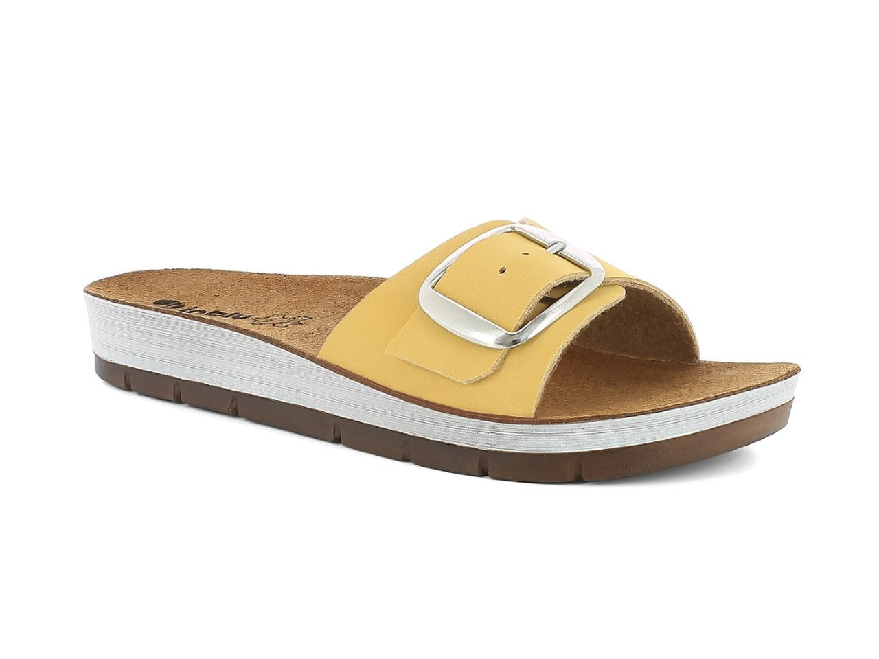 Inblu ciabatta donna a fascia con fibbia e plantare in vera pelle, gialla taglia 39