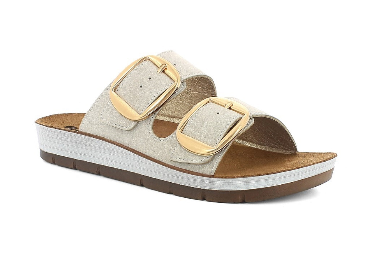 Inblu ciabatta donna doppia fascia con maxi fibbie e plantare in vera pelle, ghiaccio taglia 39