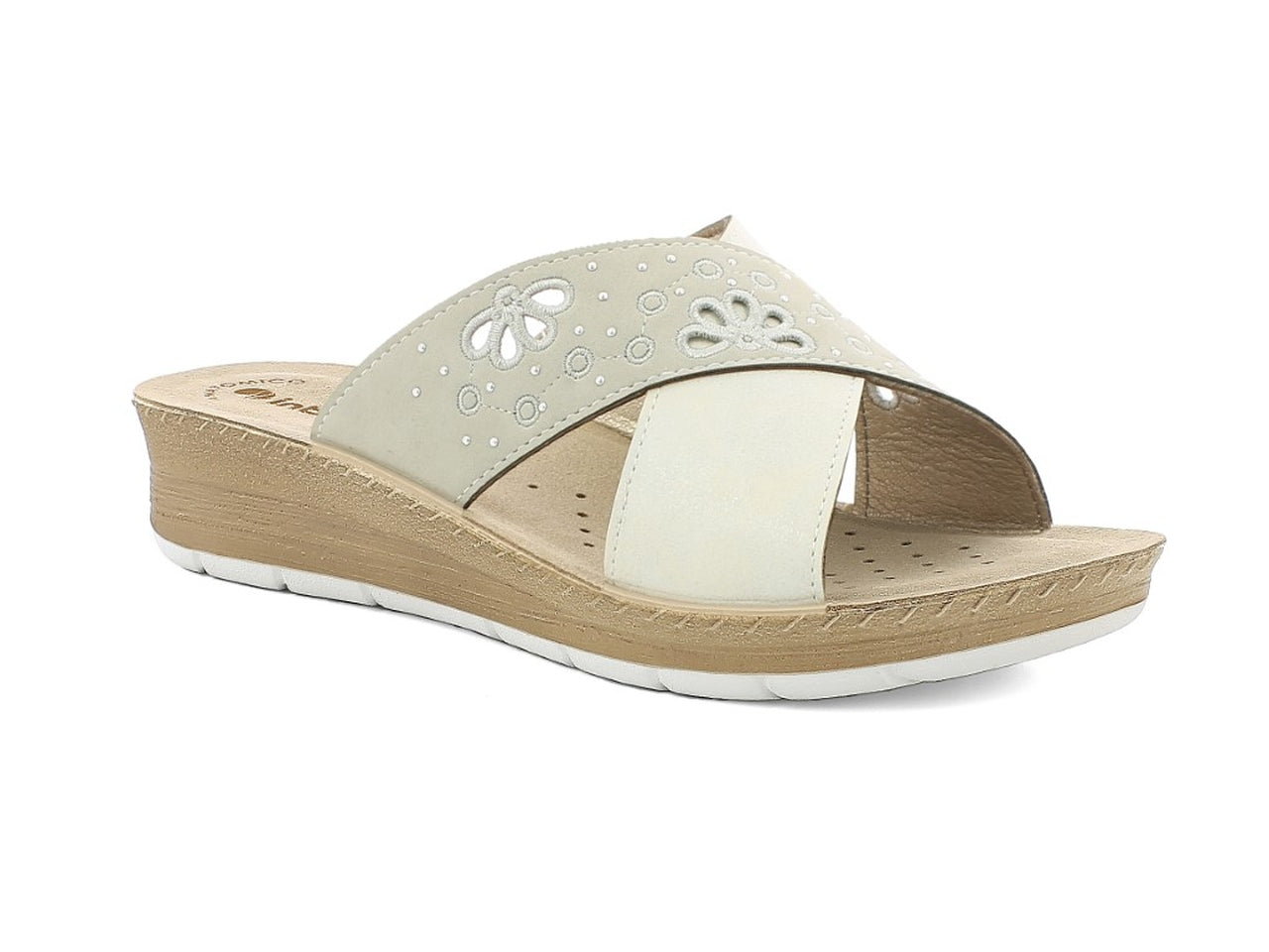 Inblu ciabatta donna doppia fascia con traforo fiorato, ghiaccio taglia 40