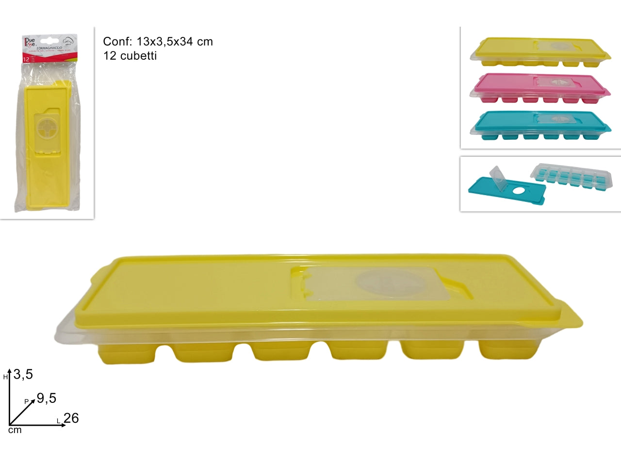 Formaghiaccio in silicone con coperchio in 3 colori assortiti