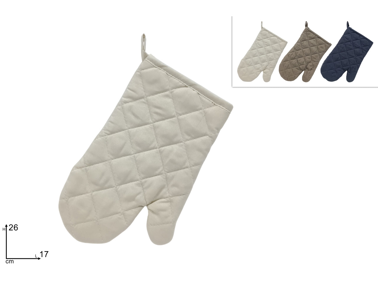 Guanto da forno in tessuto 26cm in 3 colori assortiti