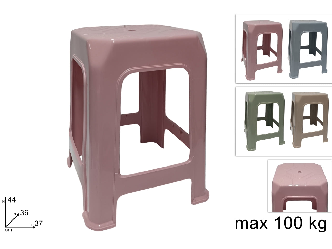 Sgabello plastica 44x37cm 4 colori assortiti