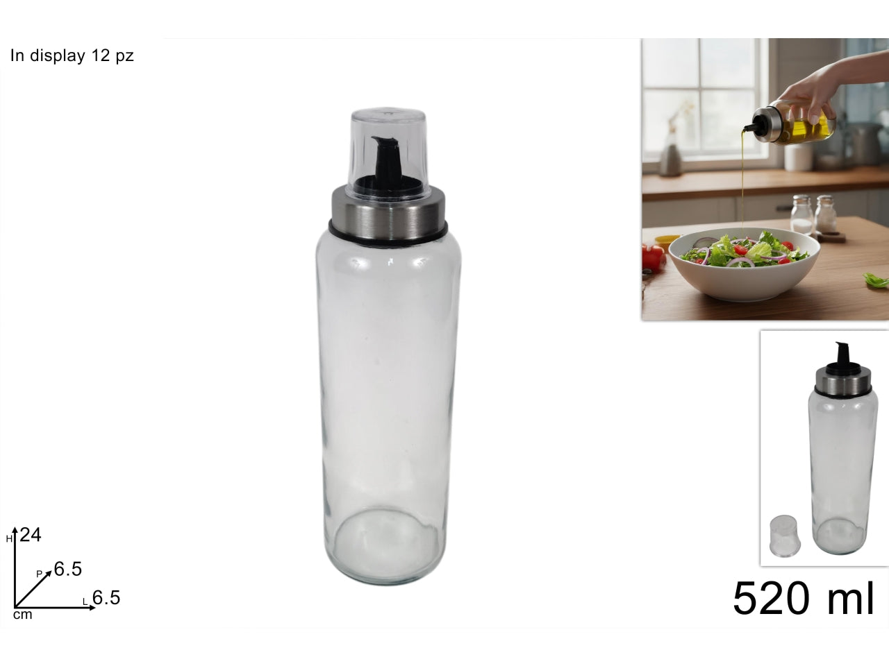 Bottiglia dosatore in vetro per olio/aceto da 520ml