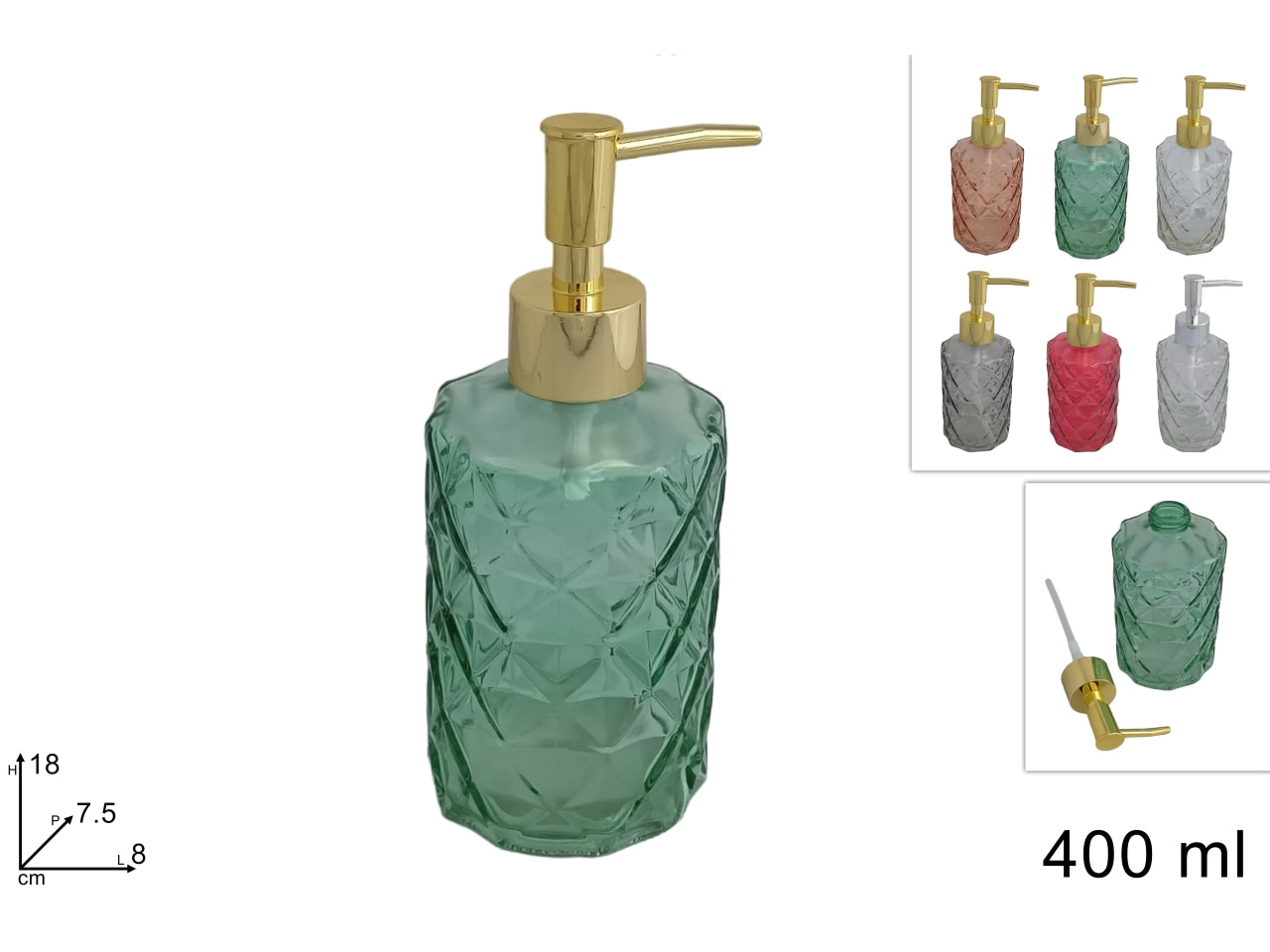 Portasapone in vetro a rombi da 400ml, colori assortiti