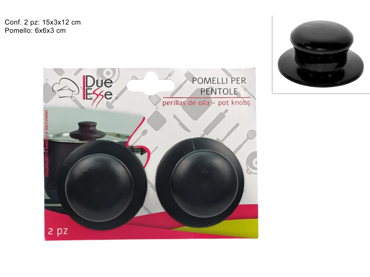 Pomelli pentole set da 2 pomelli neri