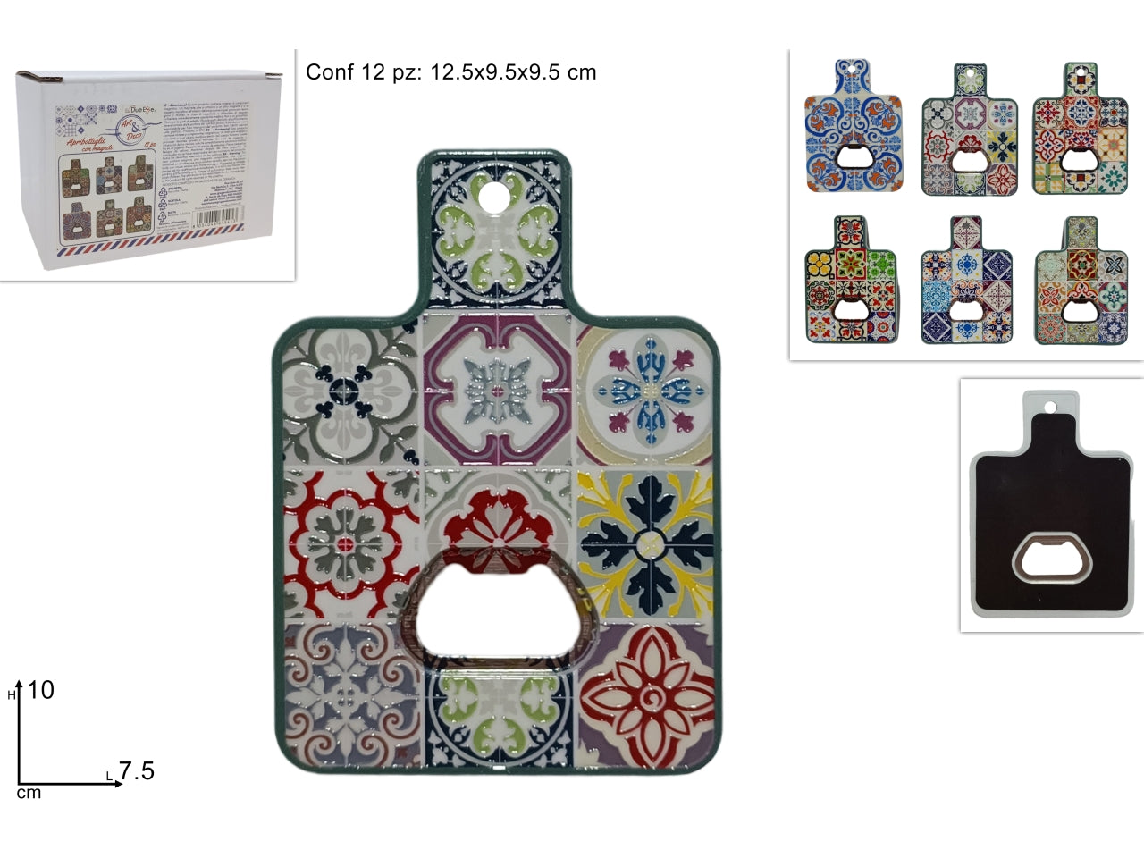Magnete apribottiglia tagliere decoro maiolica in colori assortiti