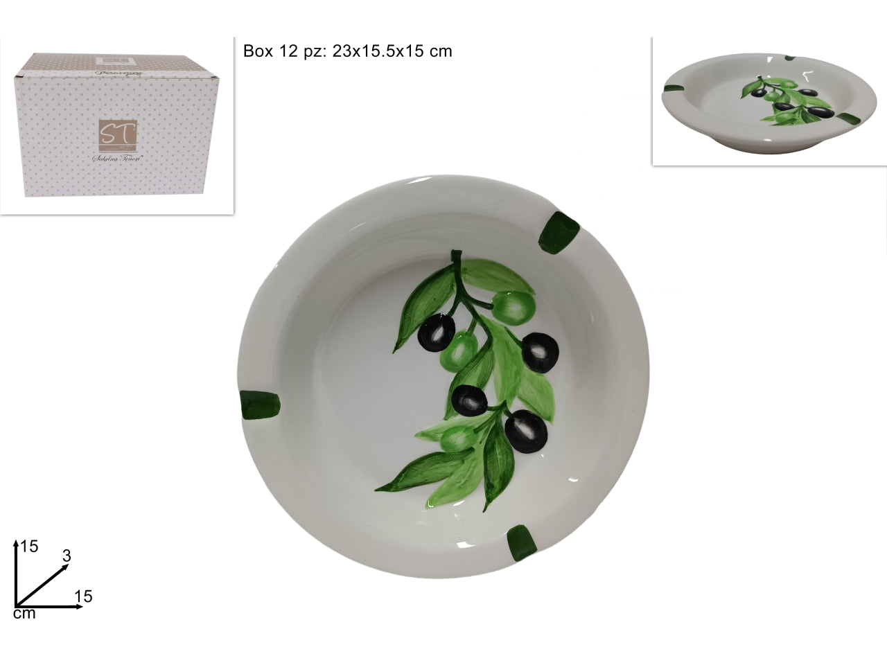 Posacenere tondo in ceramica con decoro olive