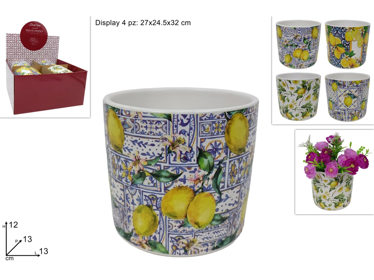 Vaso con decoro limoni 13xh.12cm in 4 assortimenti