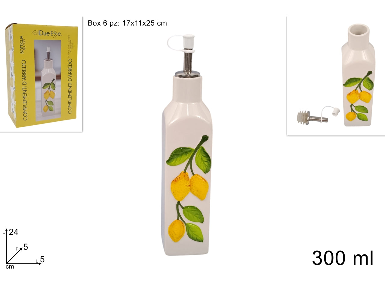 Bottiglia olio 300ml in ceramica con decoro limoni