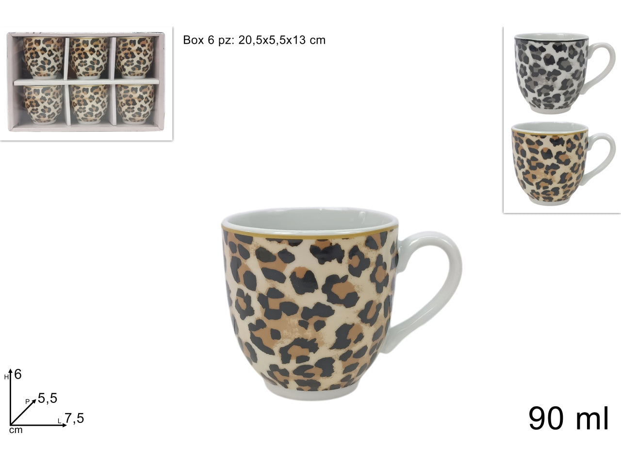 Tazzine da caffÃ¨ 90ml set da 6 tazzine maculate in 2 assortimenti