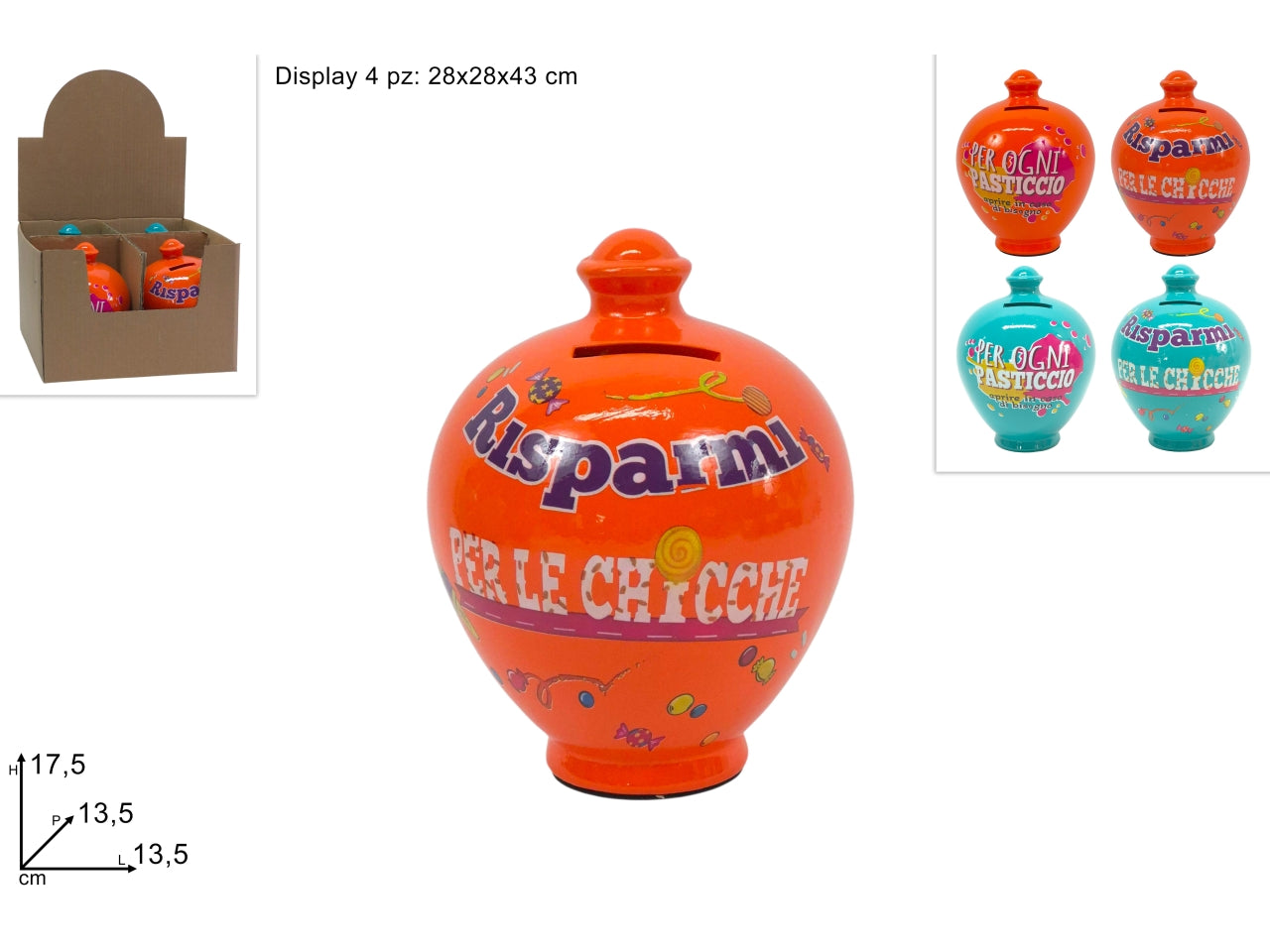 Salvadanaio con frase in 2 modelli e 2 colori assortiti