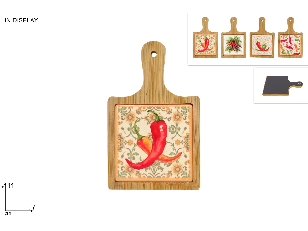Magnete tagliere quadrato decorato con peperoncini in 4 varianti assortiti