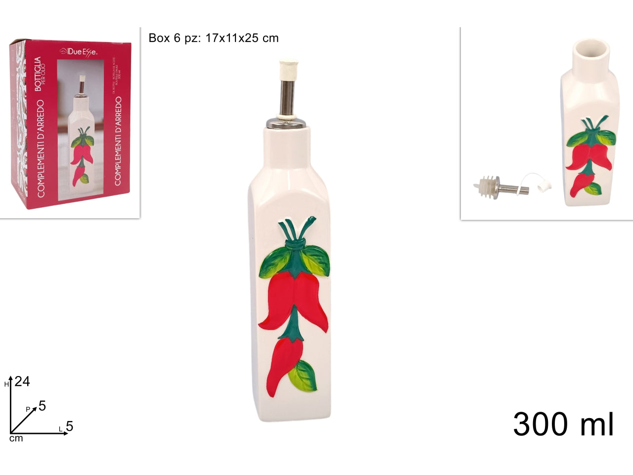 Bottiglia olio in ceramica da 300ml con peperoncini