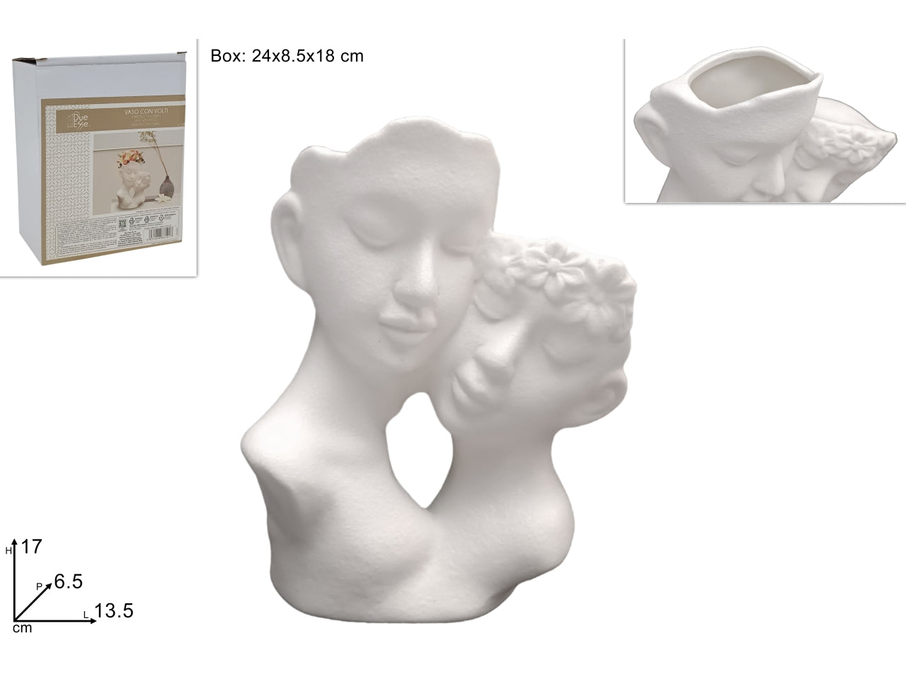 Vaso con visi 17cm bianco