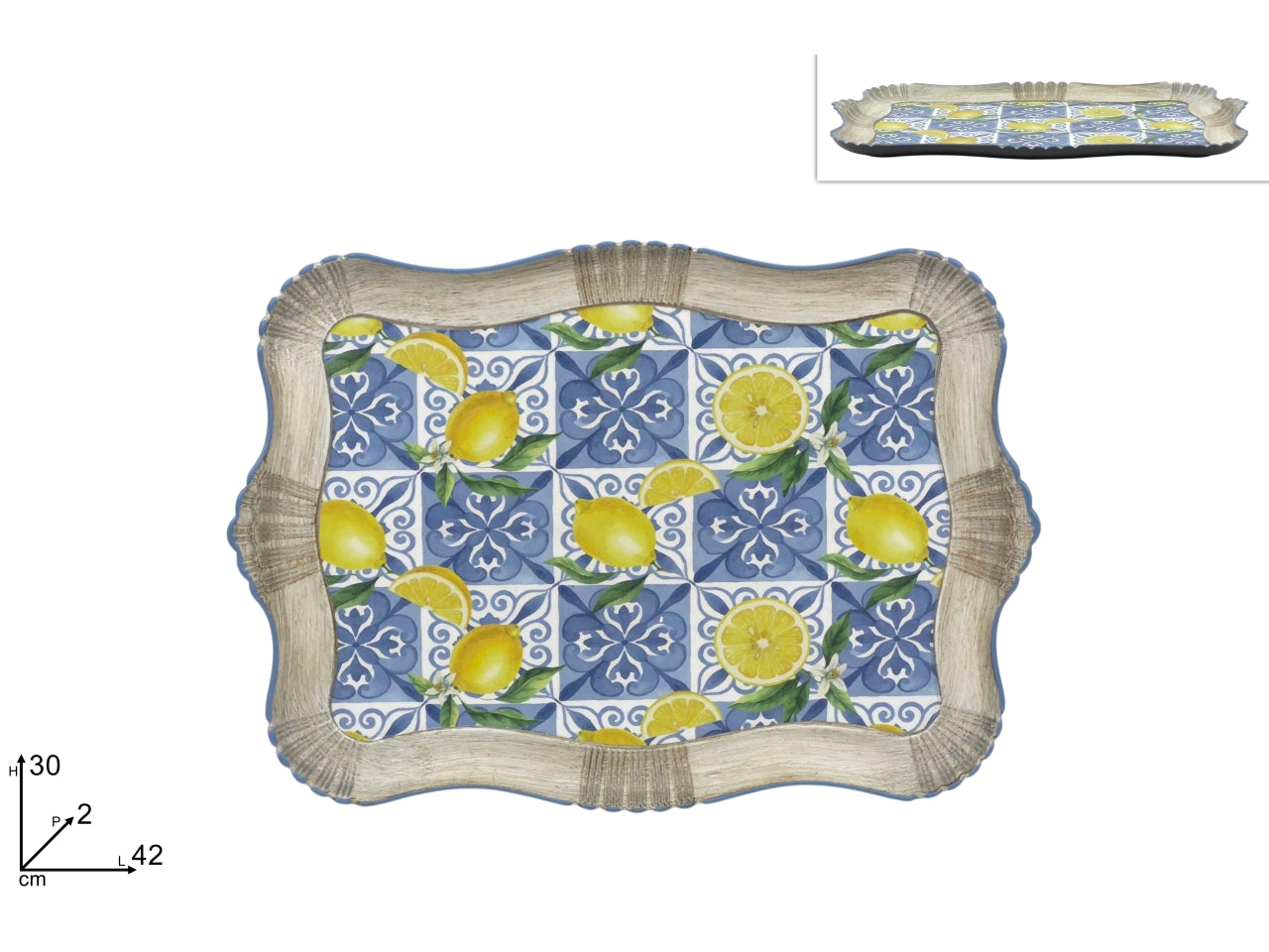 Vassoio in plastica 42x30cm con decoro limoni
