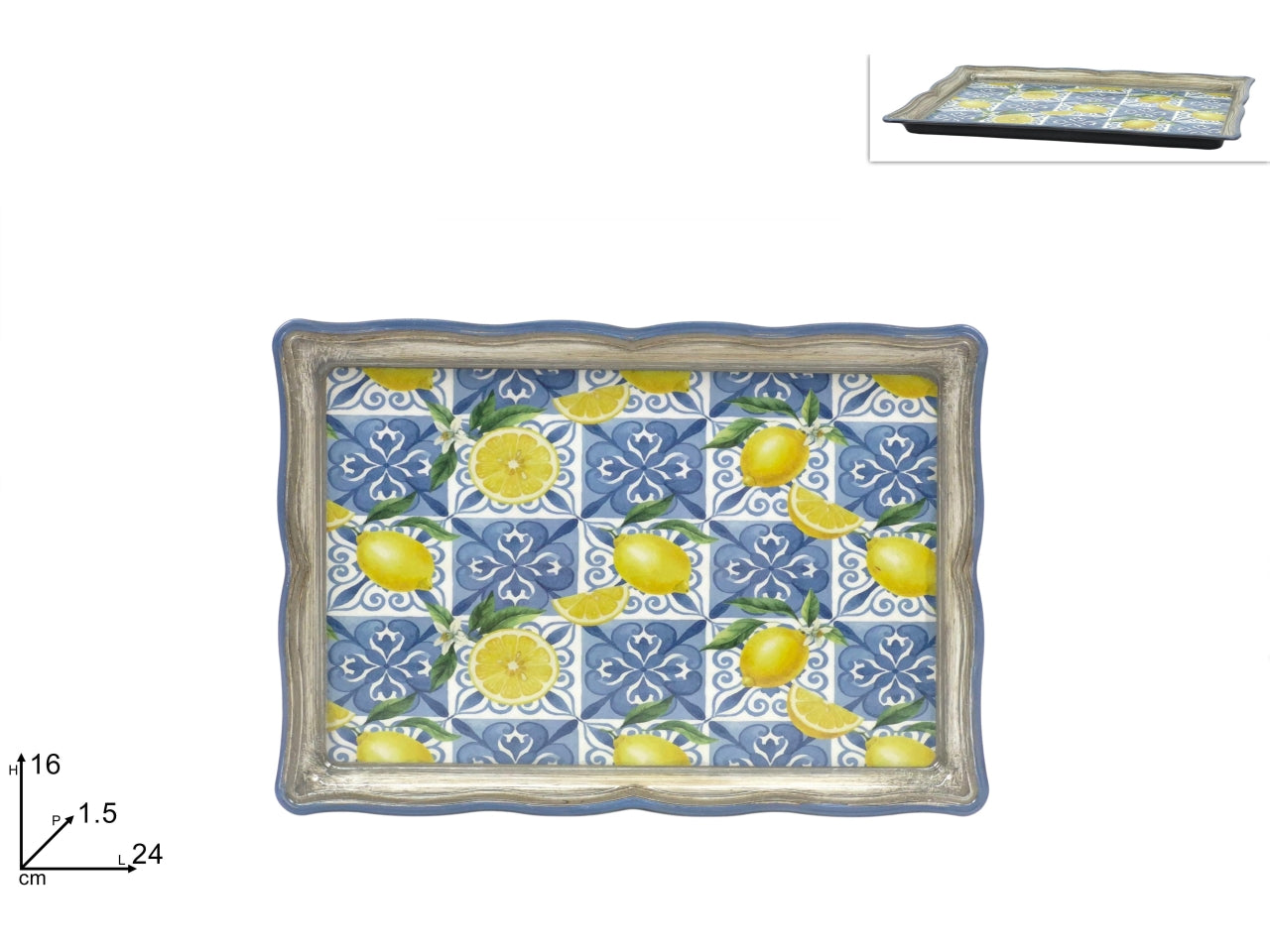 Vassoio in plastica 24x16cm con decoro limoni