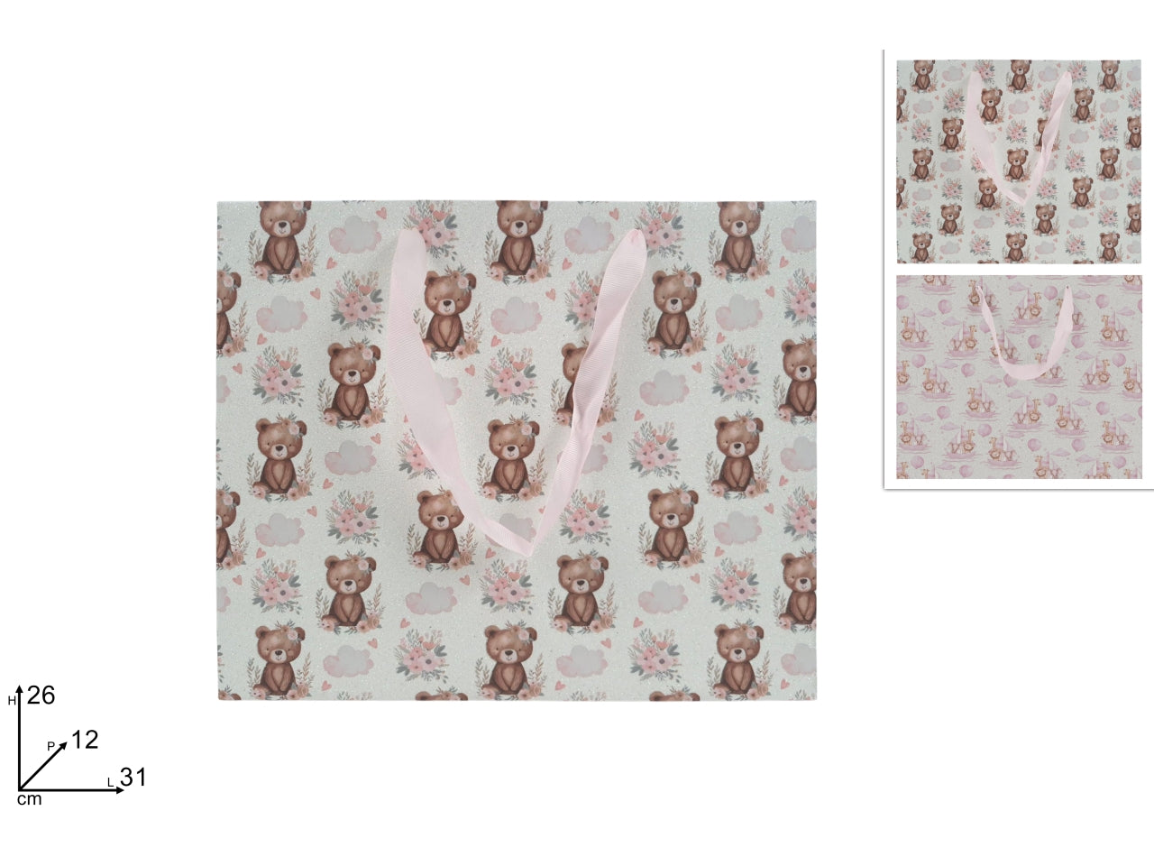 Shopper 31x26x12cm bimba con glitter rosa, in 2 assortimenti