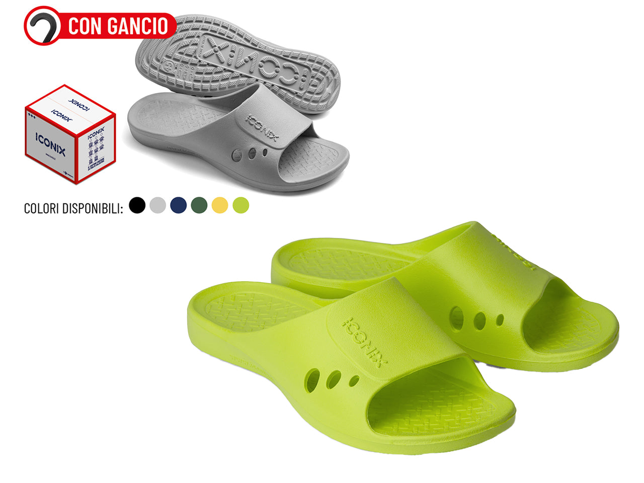 Ciabatta uomo iconix made in italy con gancio tg dal 41/46 colori assortiti