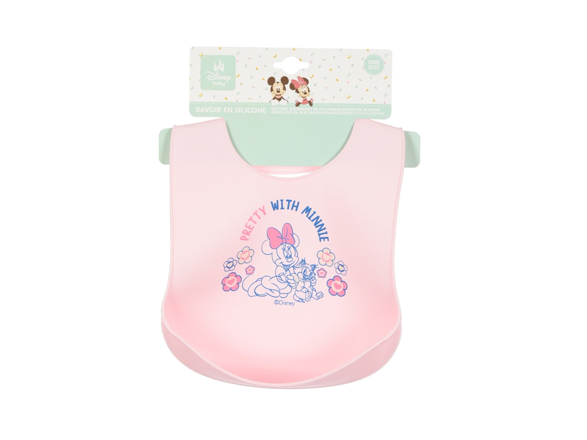 Minnie bavetta in silicone rosa chiaro 30x23cm
