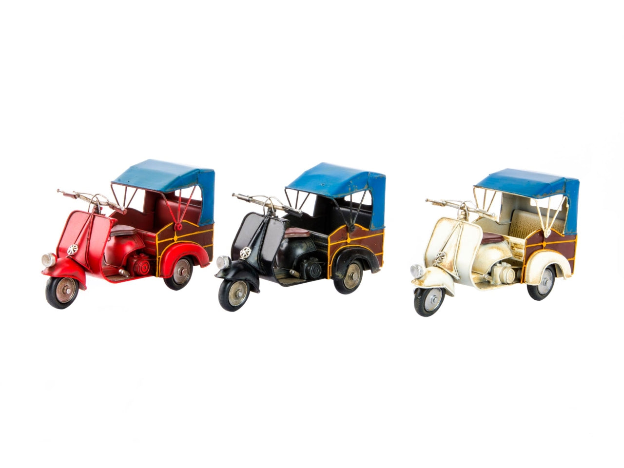 Auto decorazione metallo 17x7,5x11cm tuk-tuk in 3 assortimenti