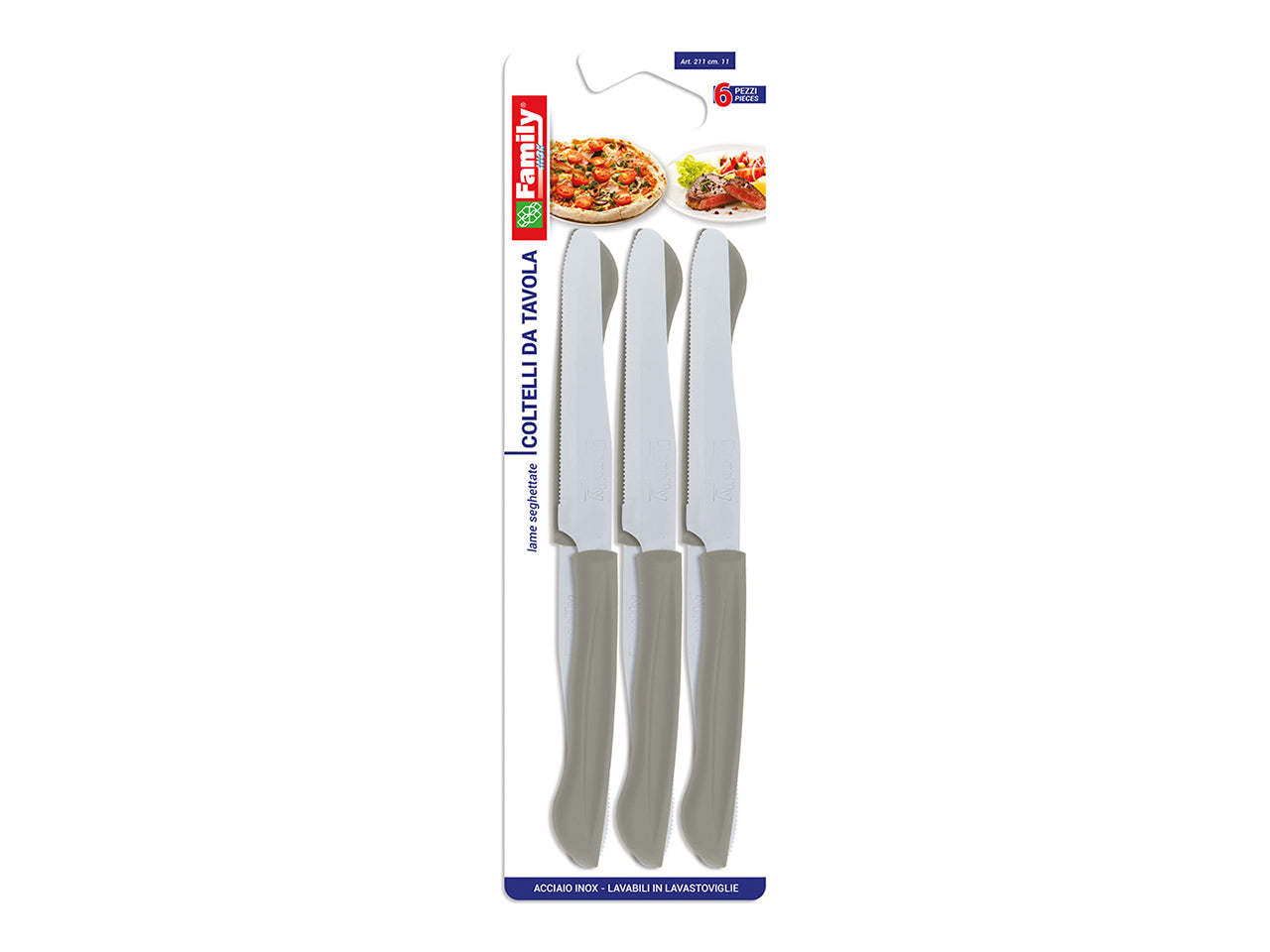 Coltello da tavola inox 11cm con manico tortora in confezione da 6 coltelli