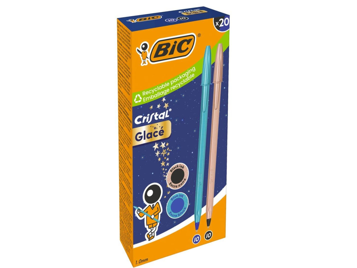 Bic Cristal GlacÃ© penna sfera punta media inchiostro blu e nero con fusto turchese e rosa in confezione da 20 penne assortite