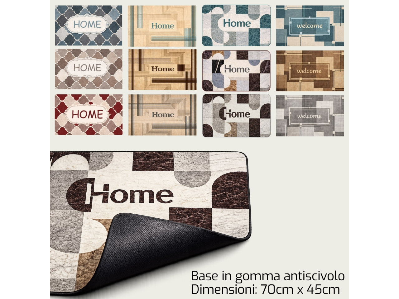 Tappeto in poliestere e gomma 70x45cm in fantasie assortite
