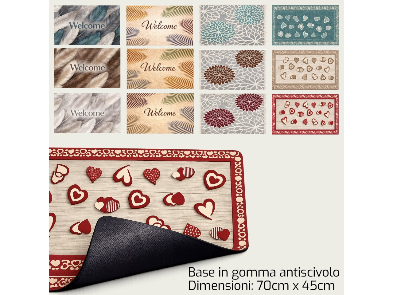 Tappeto in poliestere e gomma 70x45cm in fantasie assortite