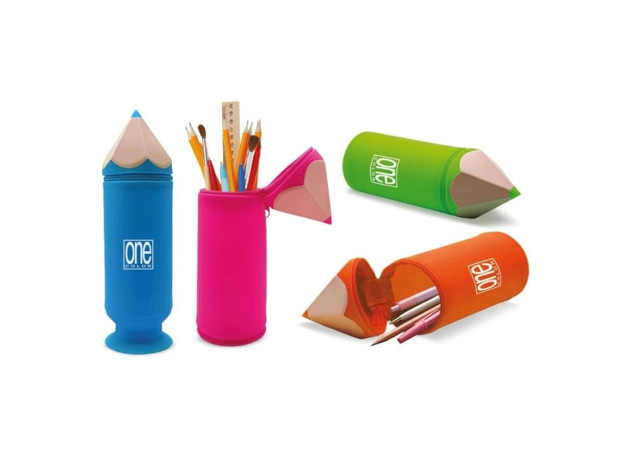 Astuccio portapenne a matitone di silicone 6xh.20cm con ventosa in 4 colori fluo assortiti