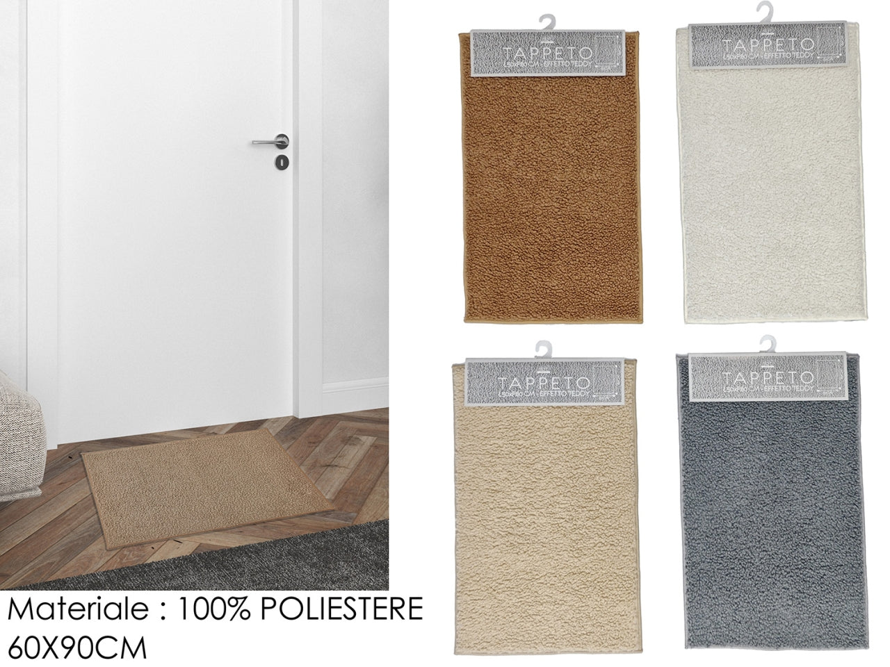 Tappeto rettangolare Teddy in poliestere 60x90cm, 4 colori assortiti
