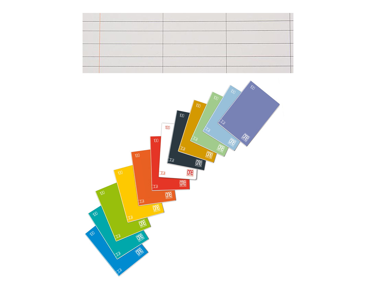 Maxi quaderni One Color rigatura A ad alta fogliazione 24+1, 96 facciate da 100gr e copertina 240gr in confezione da 10 maxi di colori assortiti