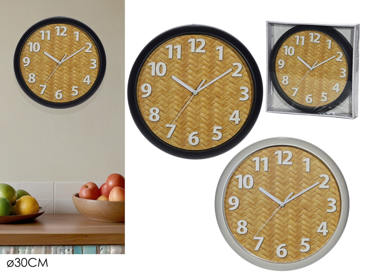 Orologio da parete d.30cm in 2 assortimenti