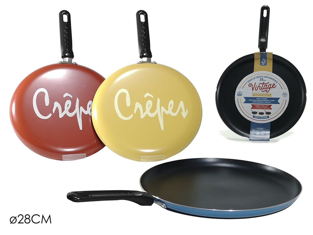 Padella crepes vintage in alluminio 28cm in 3 assortimenti