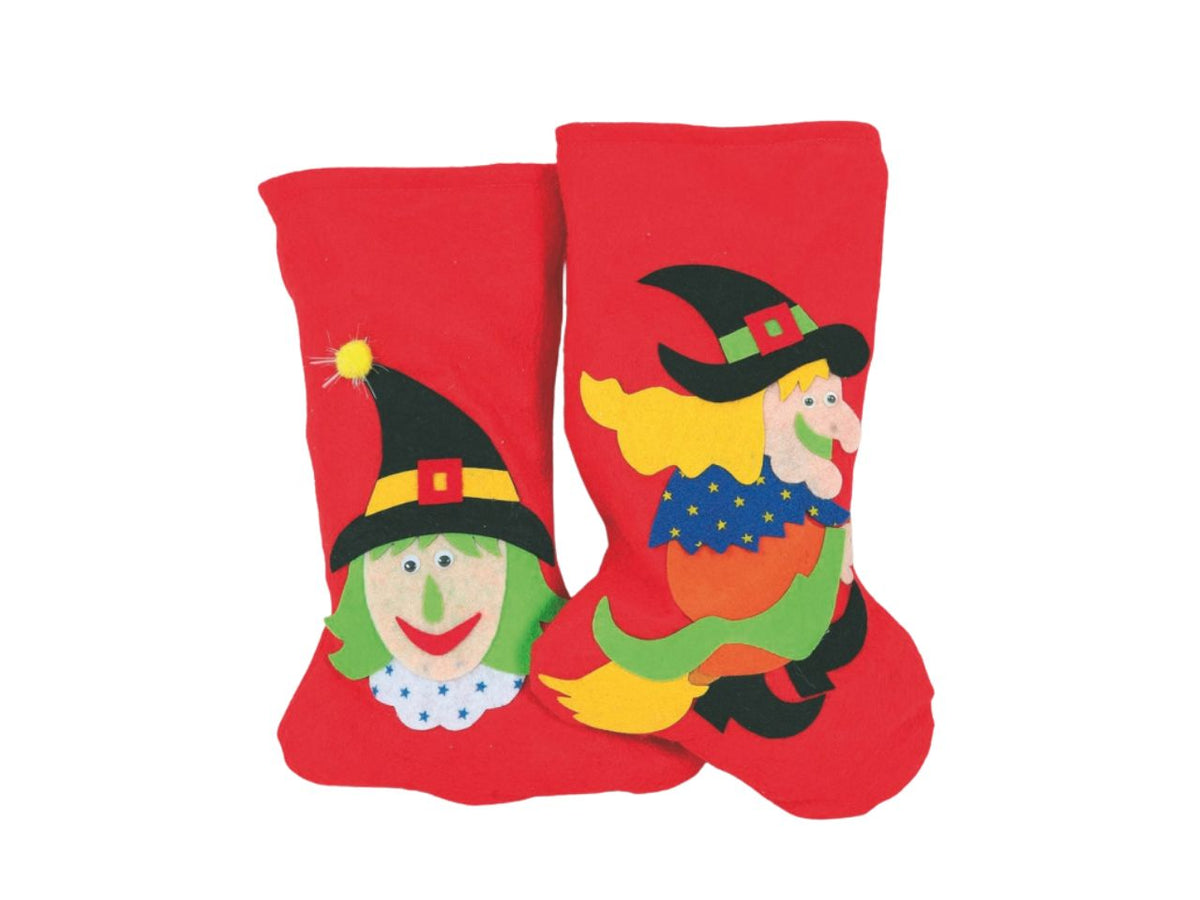 Calza Befana in panno rosso con decoro 19x33cm 2 modelli assortiti