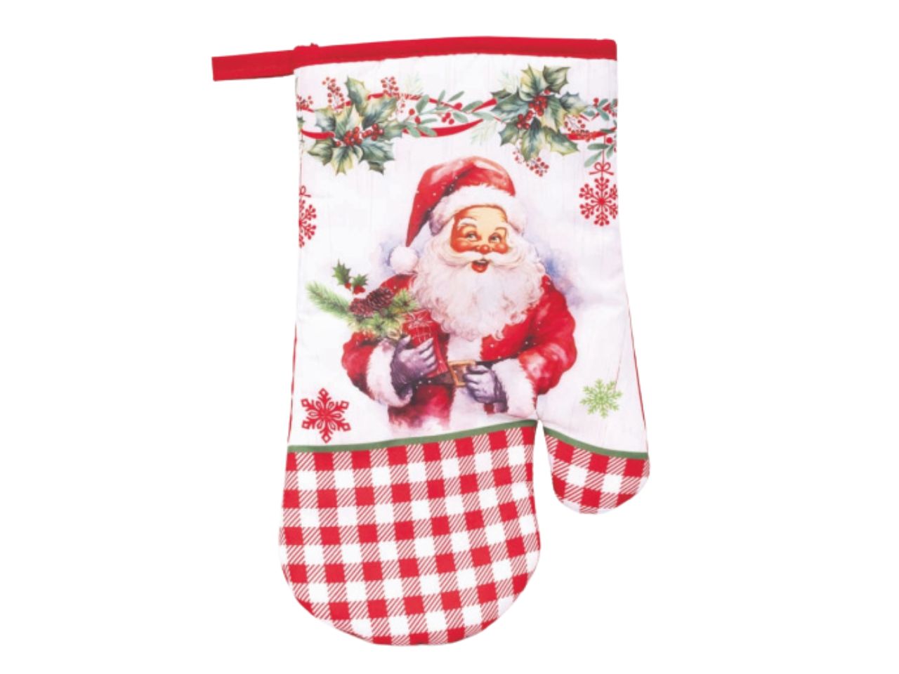 Guanto da forno natalizio in poliestere decoro Babbo Natale 19x27cm