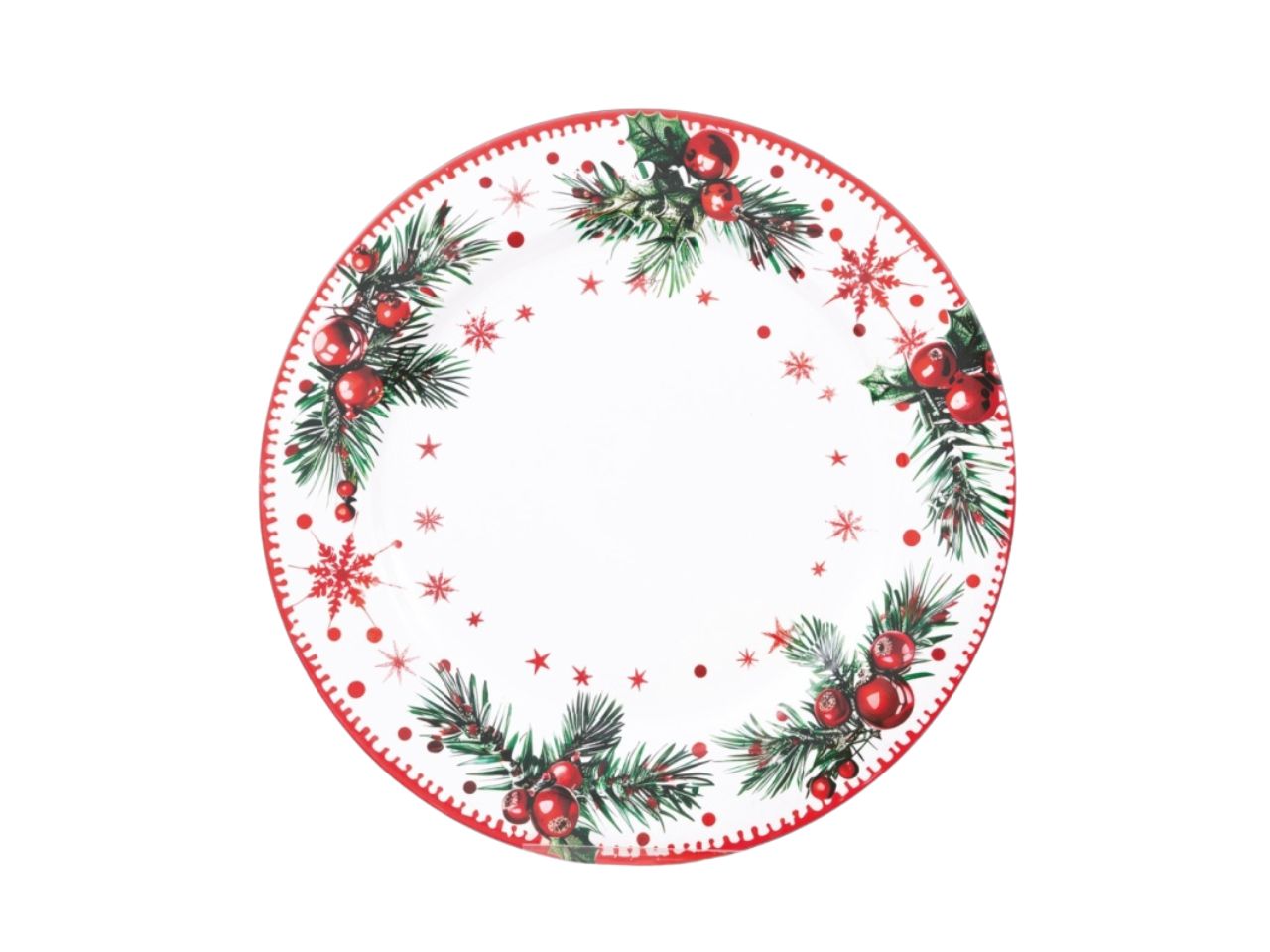 Piatto natalizio in pvc bianco decoro cornice e bacche 33cm