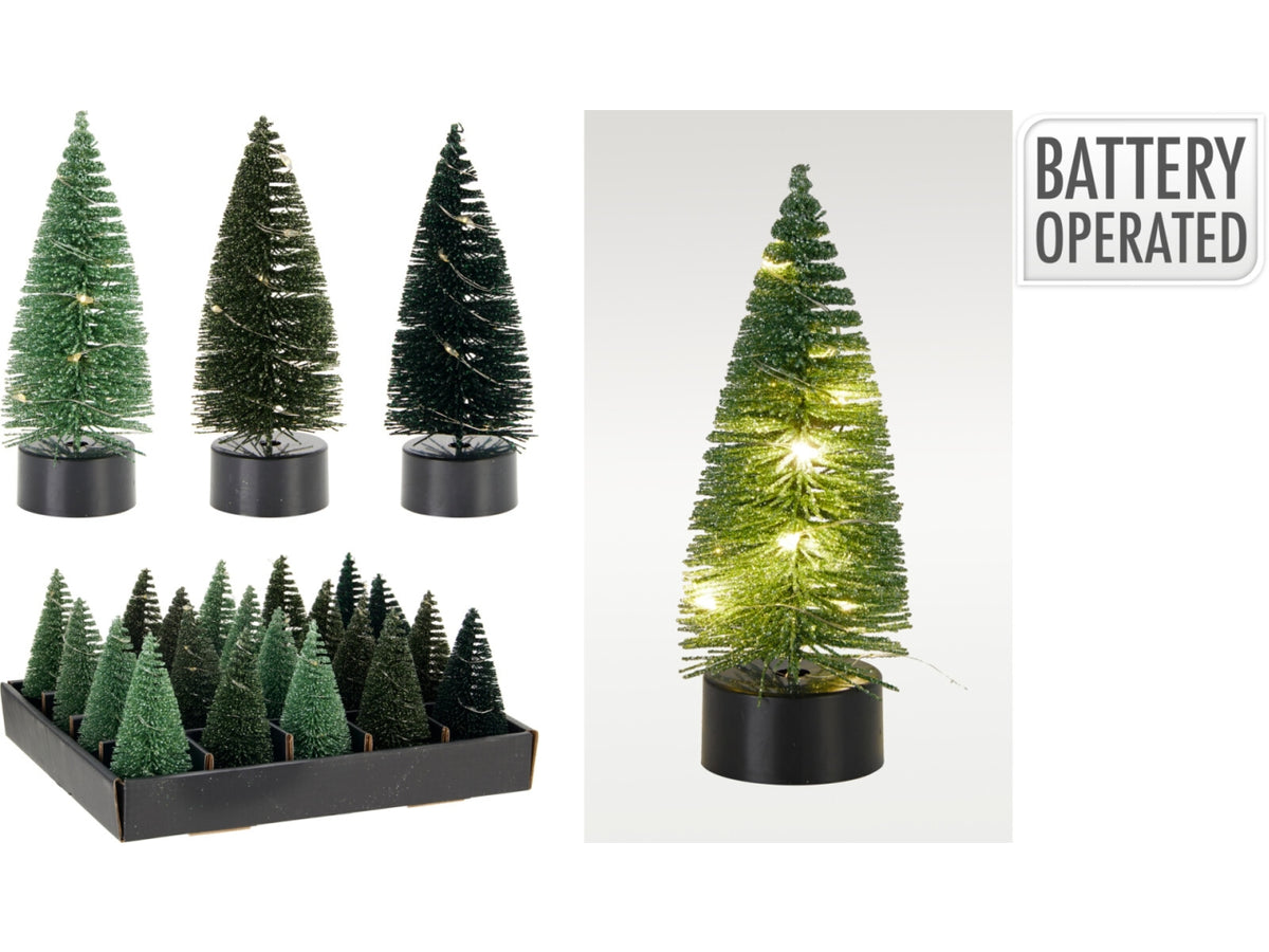 Albero natalizio 10cm con led verde, 3 colori assortiti