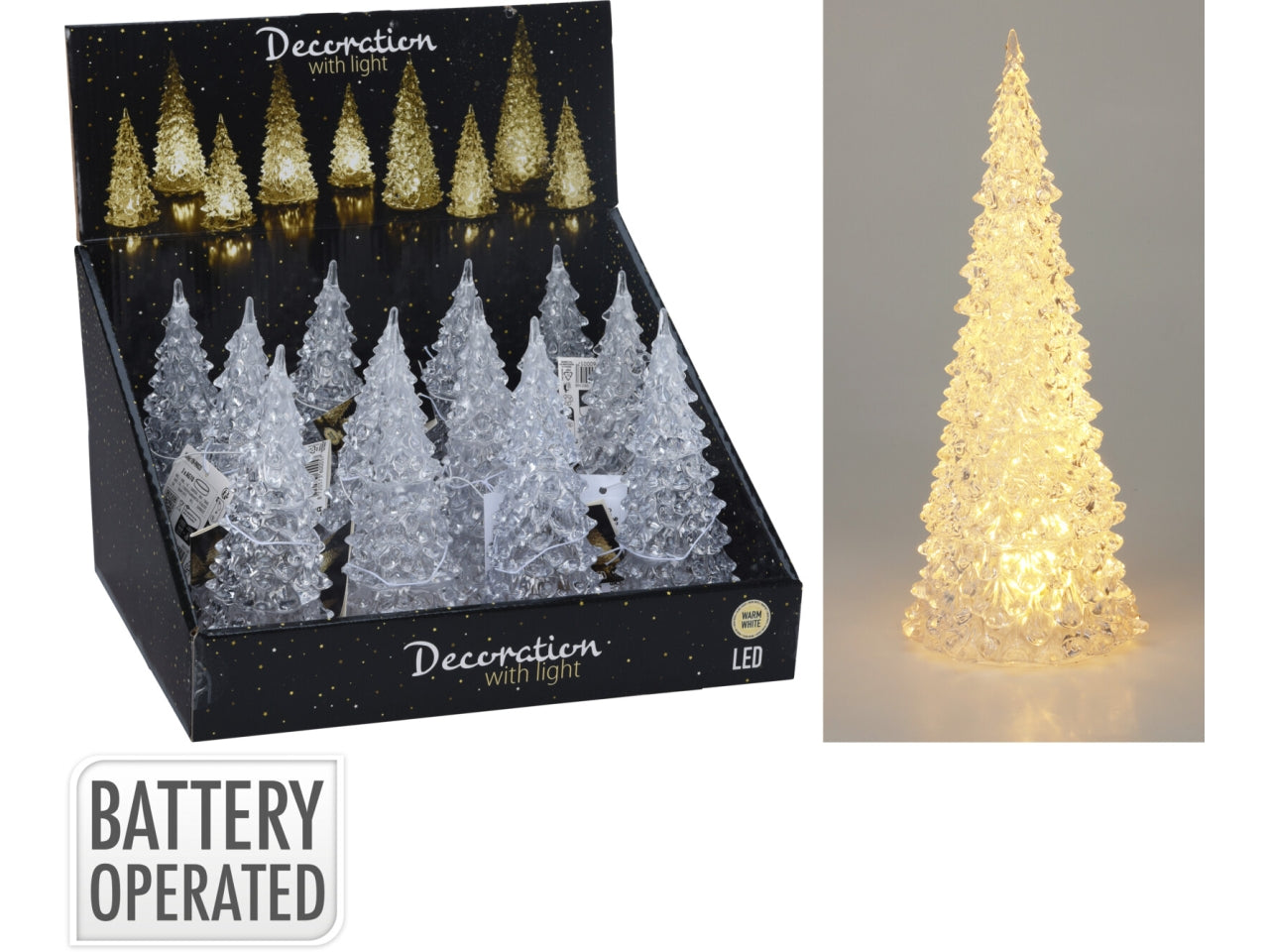 Albero natalizio in acrilico 17cm con led bianco caldo
