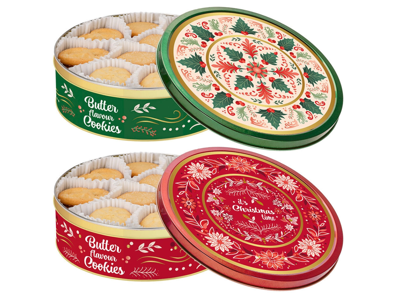 Scatola latta natalizia con biscotti al burro 340g, 2 decori assortiti