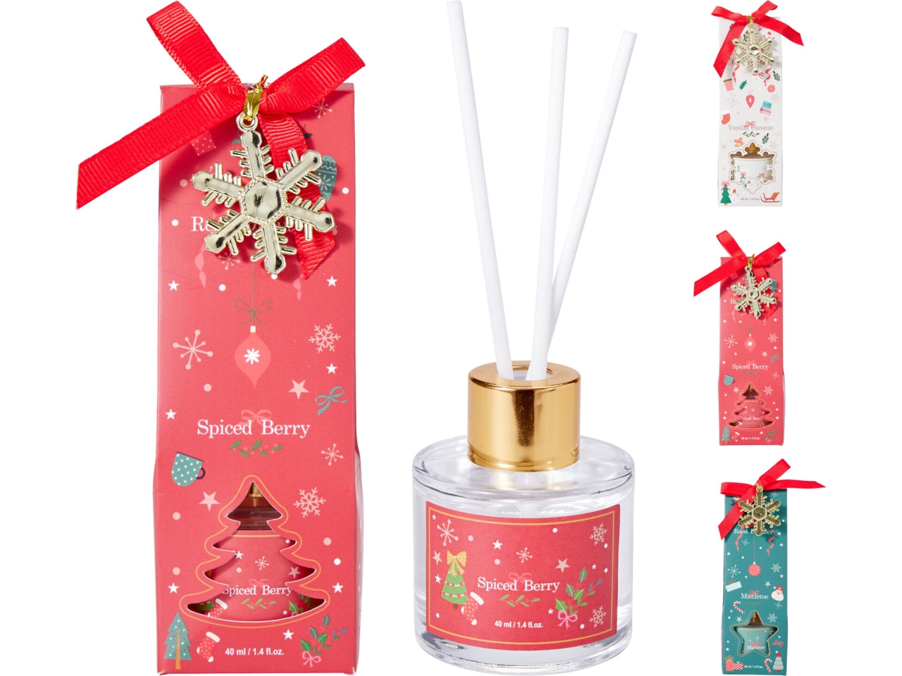 Diffusore natalizio con bastoncini 40ml, 3 fragranze assortite