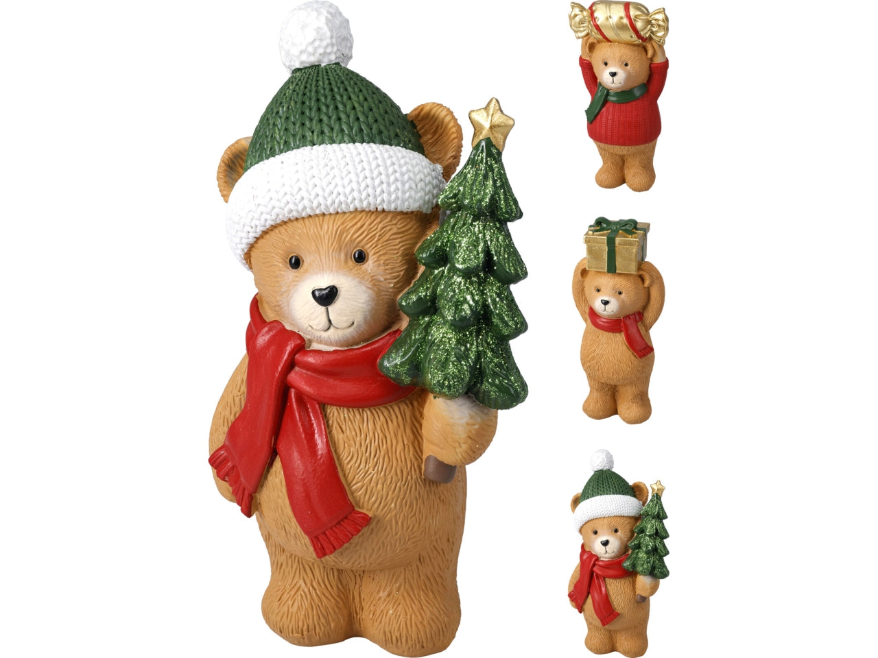 Orso natalizio decorativo 7x5x15cm, 3 modelli assortiti