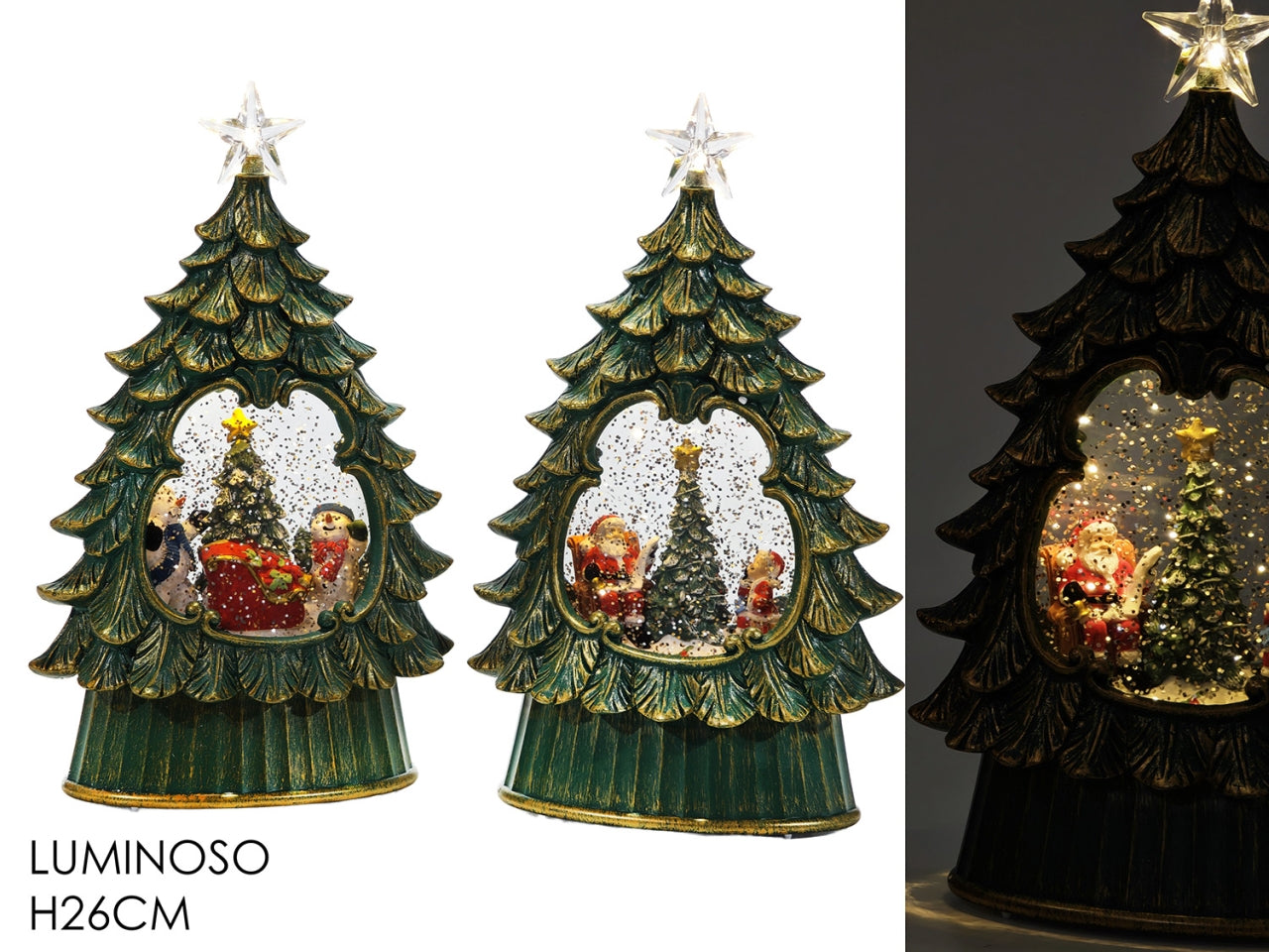 Albero h.26cm con ampolla e luce a batteria in 2 assortiti