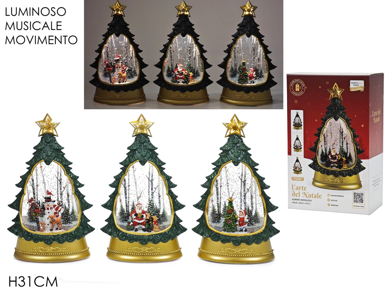 Albero h.31cm con luci, musica e movimento a batteria in 3 assortiti
